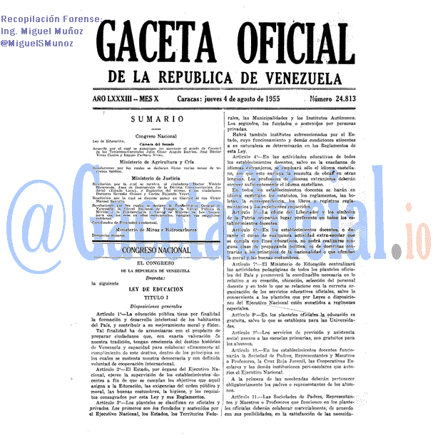 Gaceta Oficial 24813 del 4 Agosto 1955