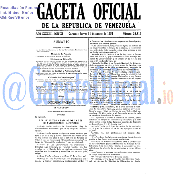 Gaceta Oficial 24819 del 11 Agosto 1955