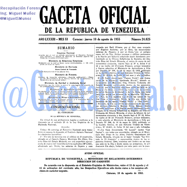 Gaceta Oficial 24825 del 18 Agosto 1955