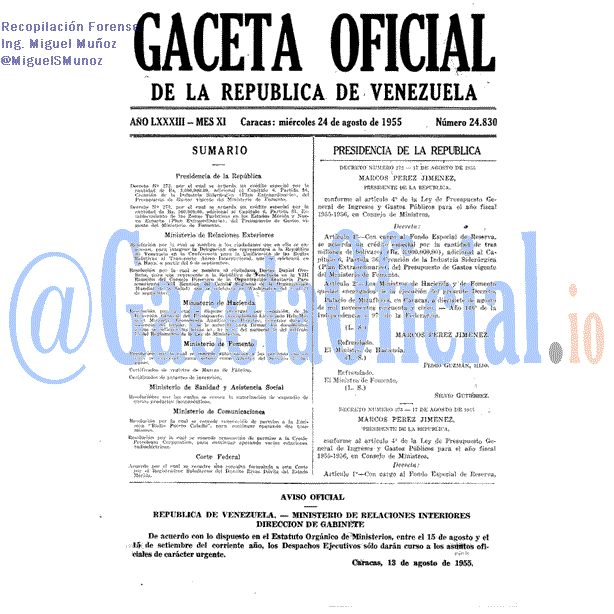 Gaceta Oficial 24830 del 24 Agosto 1955