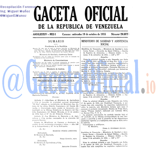 Gaceta Oficial 24877 del 19 Octubre 1955