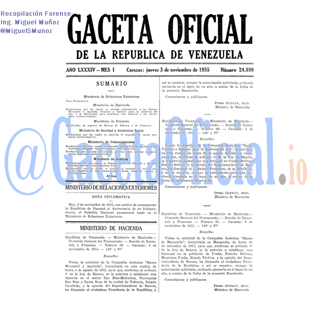 Gaceta Oficial 24890 del 3 Noviembre 1955