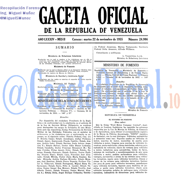 Gaceta Oficial 24906 del 22 Noviembre 1955