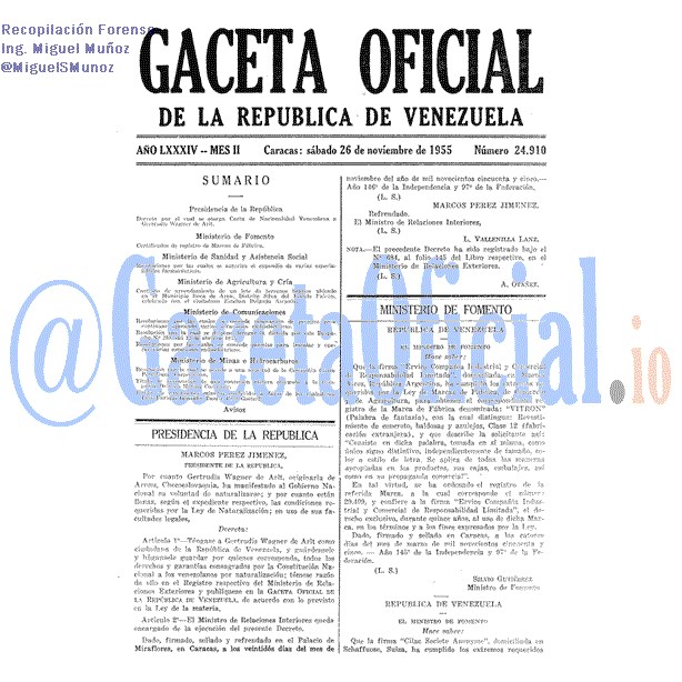 Gaceta Oficial 24910 del 26 Noviembre 1955