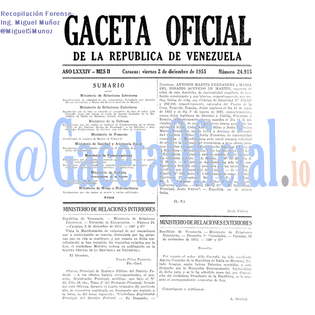 Gaceta Oficial 24915 del 2 Diciembre 1955