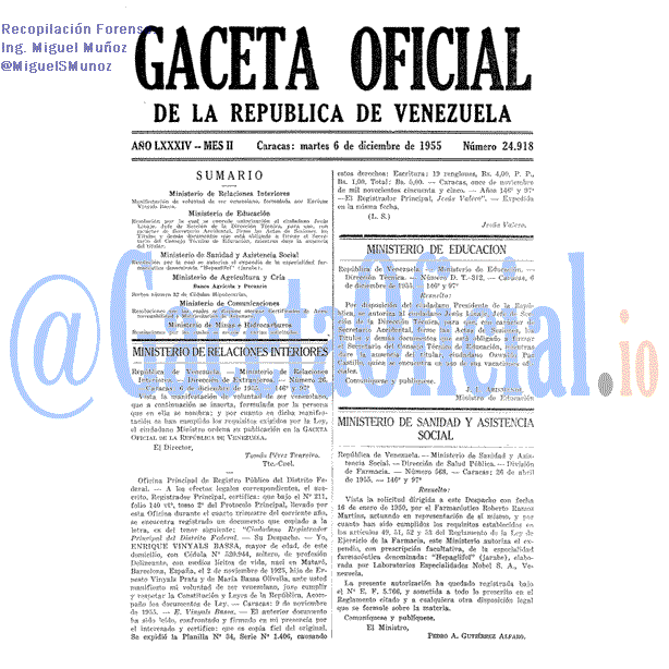 Gaceta Oficial 24918 del 6 Diciembre 1955