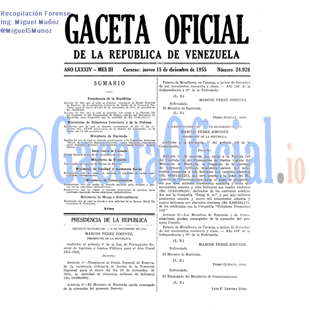 Gaceta Oficial 24926 del 15 Diciembre 1955