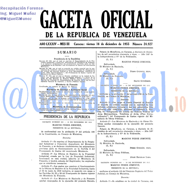Gaceta Oficial 24927 del 16 Diciembre 1955