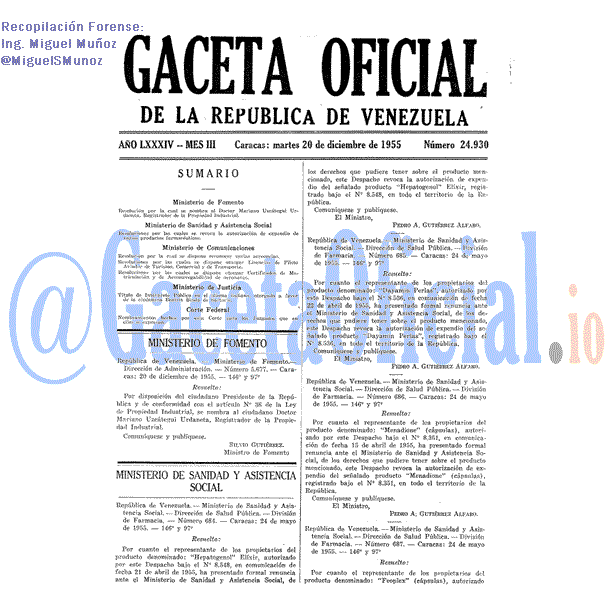Gaceta Oficial 24930 del 20 Diciembre 1955