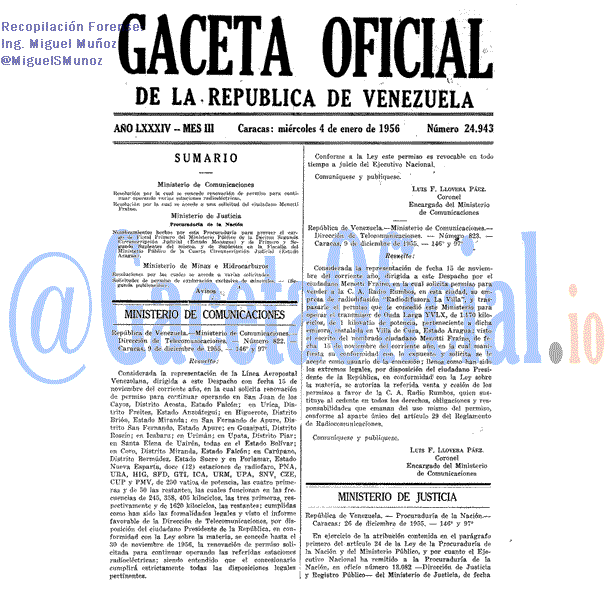Gaceta Oficial 24943 del 4 Enero 1956