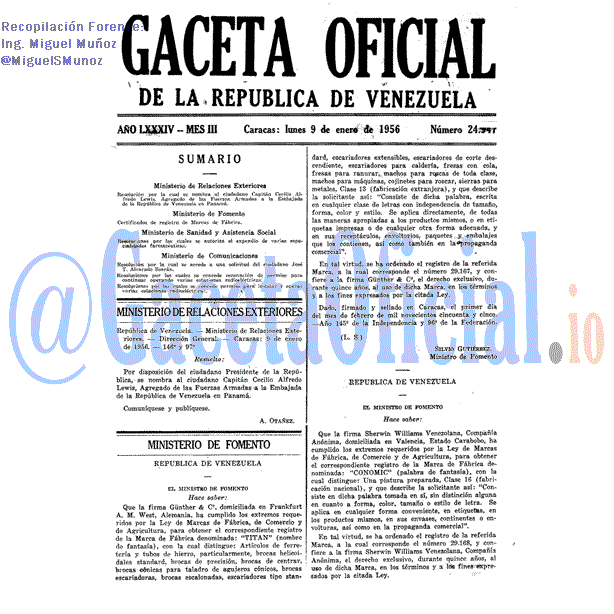 Gaceta Oficial 24947 del 9 Enero 1956
