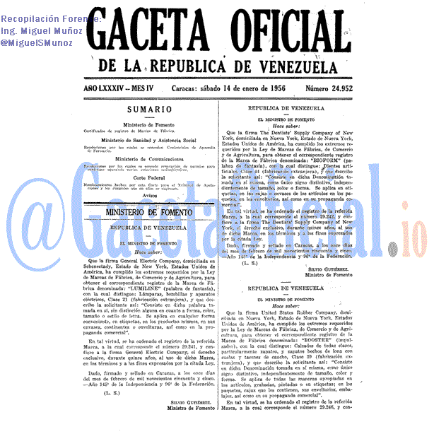 Gaceta Oficial 24952 del 14 Enero 1956