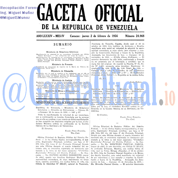 Gaceta Oficial 24968 del 2 Febrero 1956