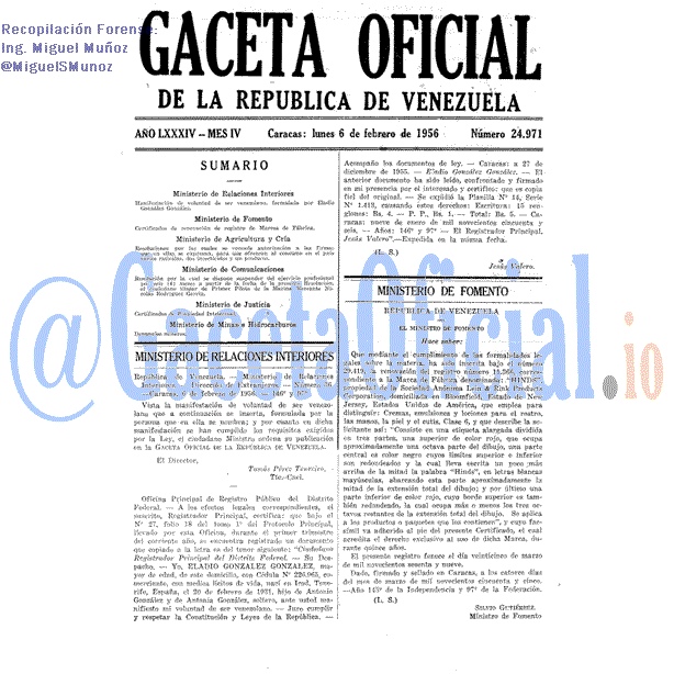 Gaceta Oficial 24971 del 6 Febrero 1956