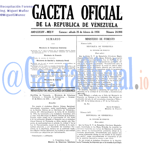 Gaceta Oficial 24988 del 25 Febrero 1956