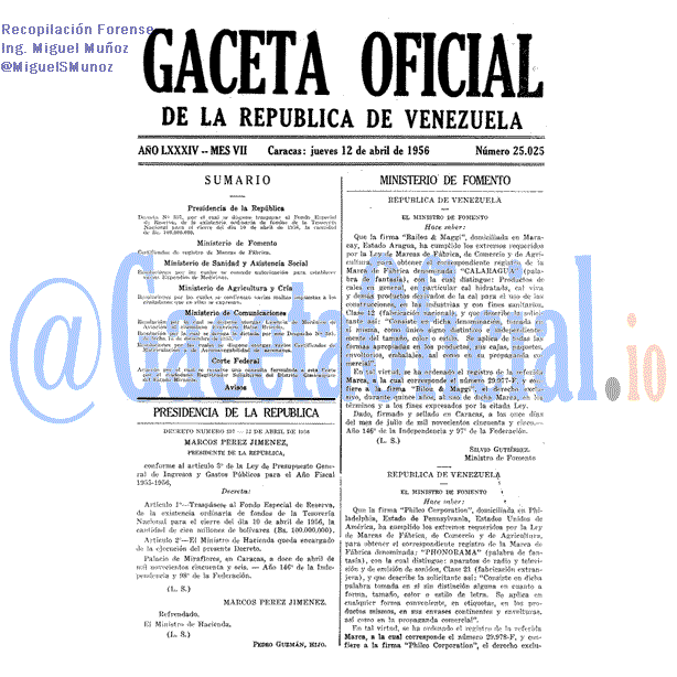 Gaceta Oficial 25025 del 12 Abril 1956