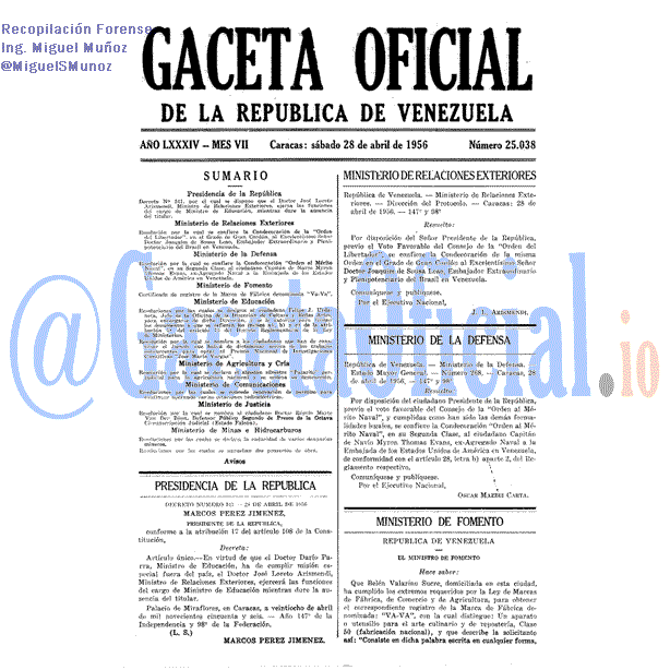 Gaceta Oficial 25038 del 28 Abril 1956
