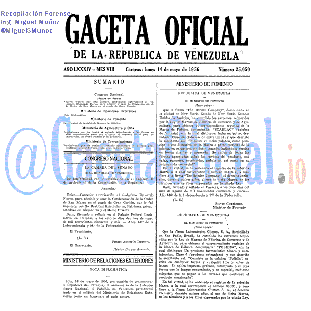 Gaceta Oficial 25050 del 14 Mayo 1956