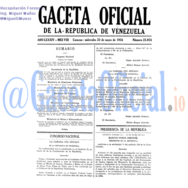 Gaceta Oficial 25058 del 23 Mayo 1956