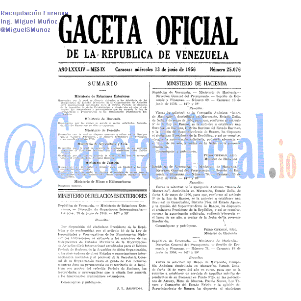 Gaceta Oficial 25076 del 13 Junio 1956