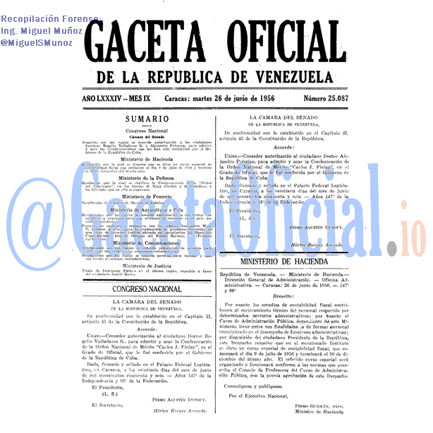 Gaceta Oficial 25087 del 26 Junio 1956