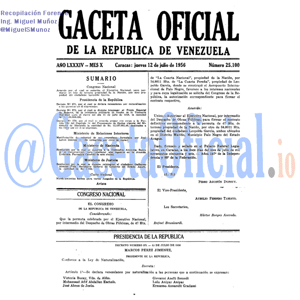Gaceta Oficial 25100 del 12 Julio 1956