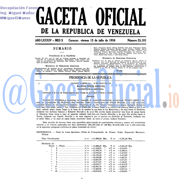 Gaceta Oficial 25101 del 13 Julio 1956