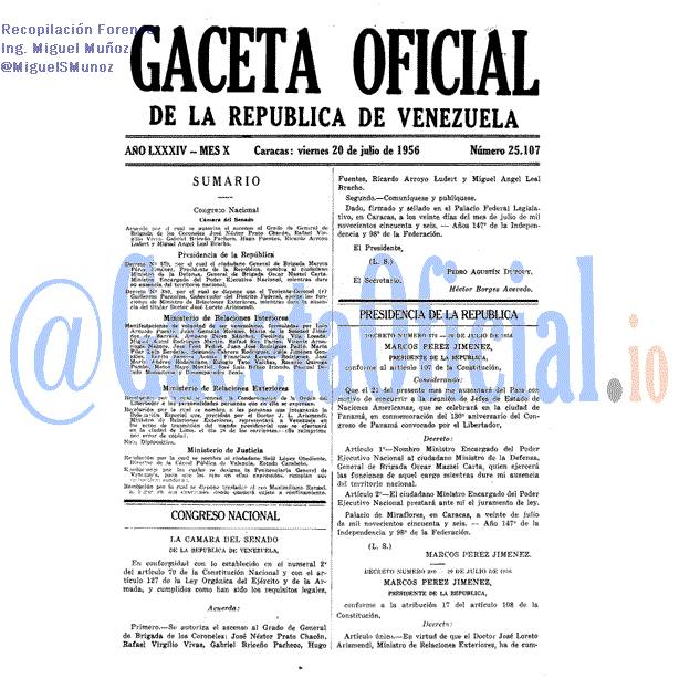 Gaceta Oficial 25107 del 20 Julio 1956