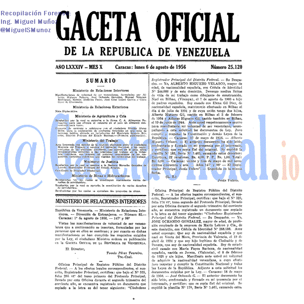 Gaceta Oficial 25120 del 6 Agosto 1956