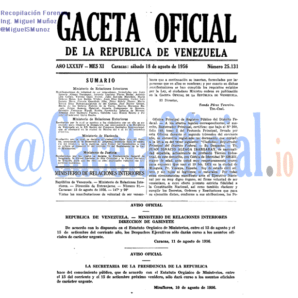 Gaceta Oficial 25131 del 18 Agosto 1956