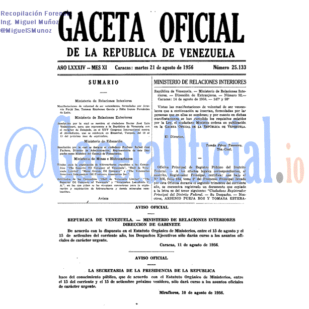 Gaceta Oficial 25133 del 21 Agosto 1956