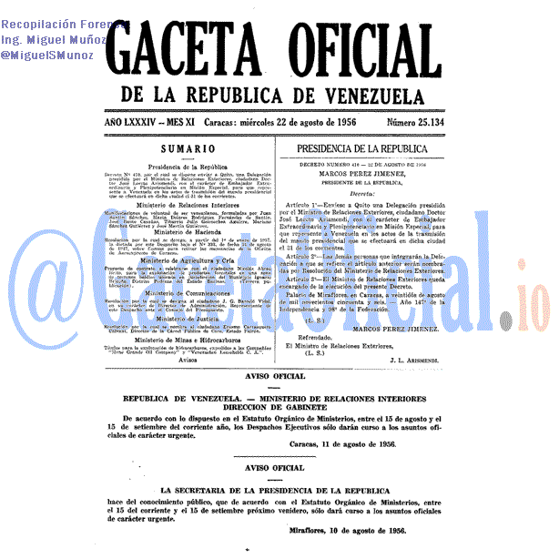 Gaceta Oficial 25134 del 22 Agosto 1956