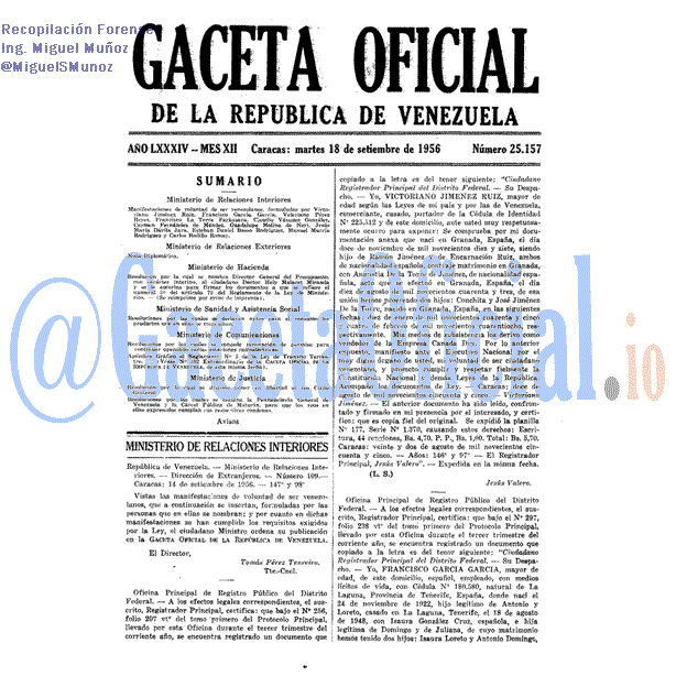 Gaceta Oficial 25157 del 18 Septiembre 1956