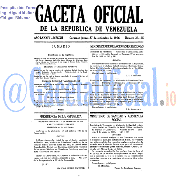 Gaceta Oficial 25165 del 27 Septiembre 1956