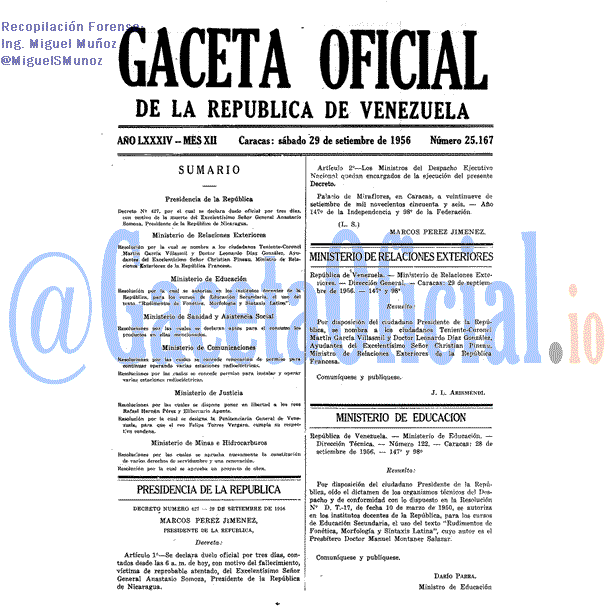 Gaceta Oficial 25167 del 29 Septiembre 1956