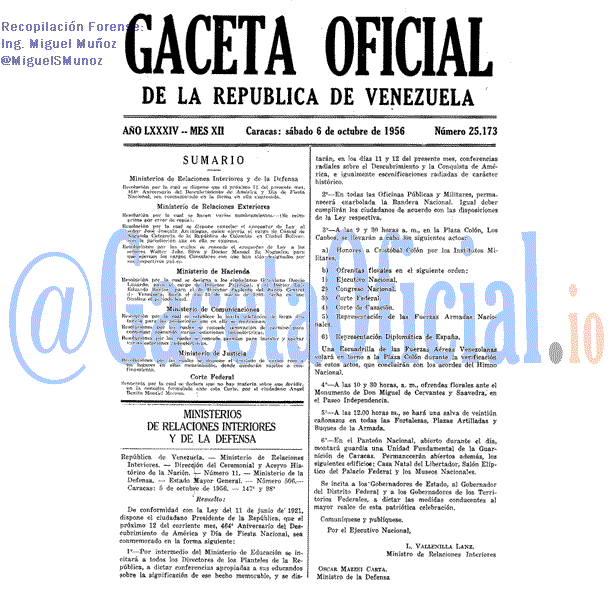Gaceta Oficial 25173 del 6 Octubre 1956
