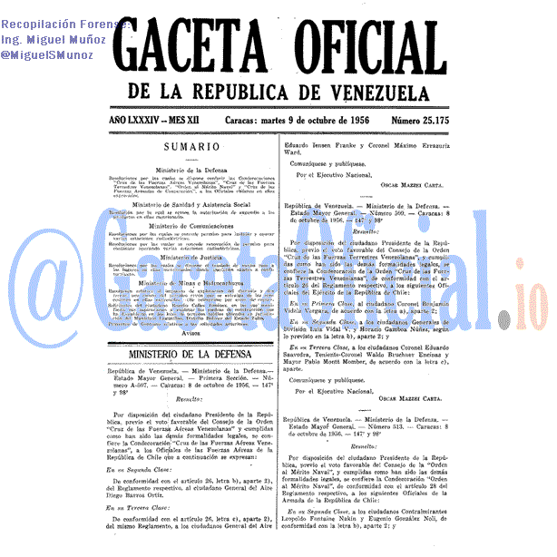 Gaceta Oficial 25175 del 9 Octubre 1956