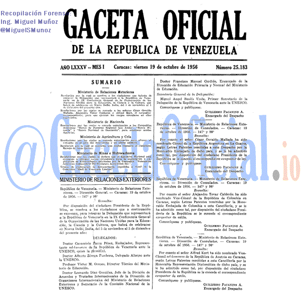 Gaceta Oficial 25183 del 19 Octubre 1956