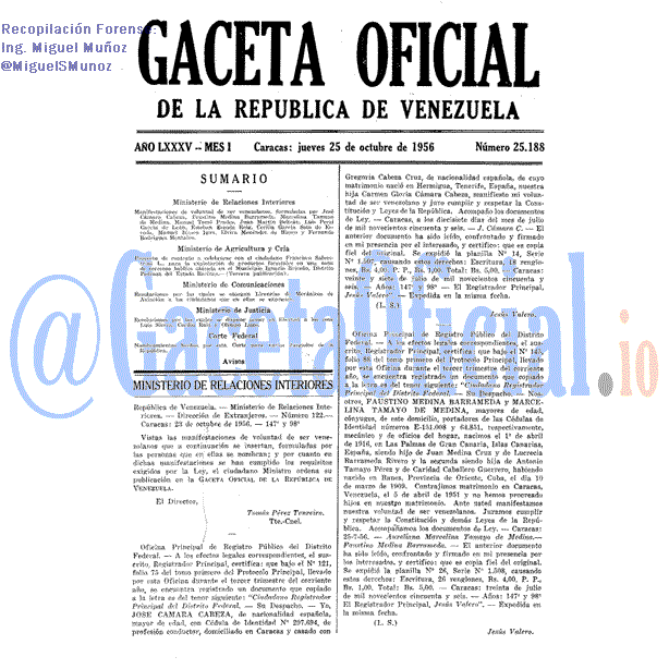 Gaceta Oficial 25188 del 25 Octubre 1956
