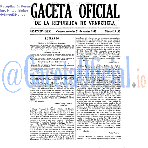Gaceta Oficial 25193 del 31 Octubre 1956