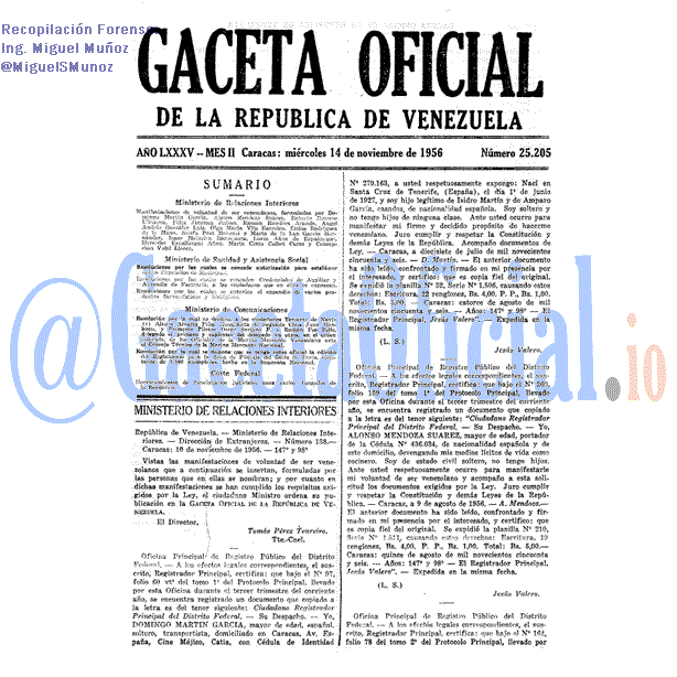 Gaceta Oficial 25205 del 14 Noviembre 1956