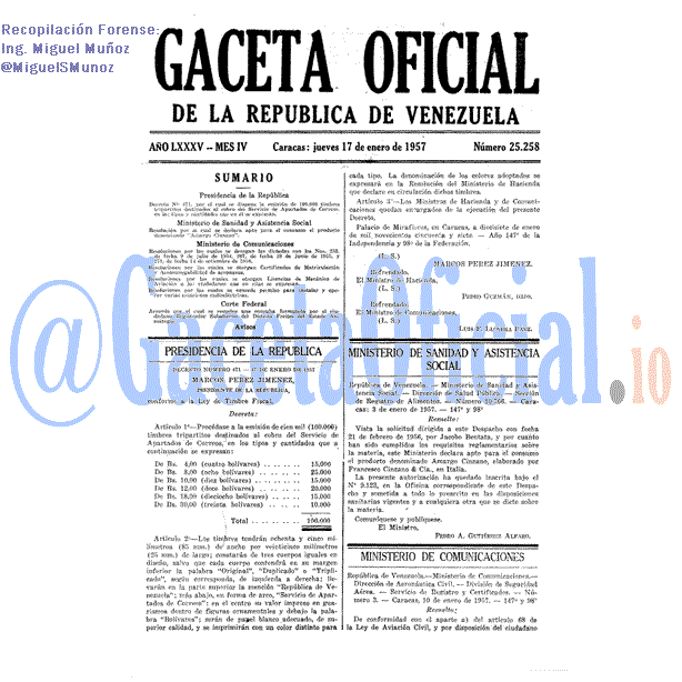 Gaceta Oficial 25258 del 17 Enero 1957
