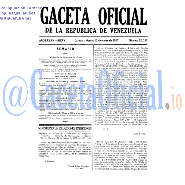 Gaceta Oficial 25307 del 15 Marzo 1957