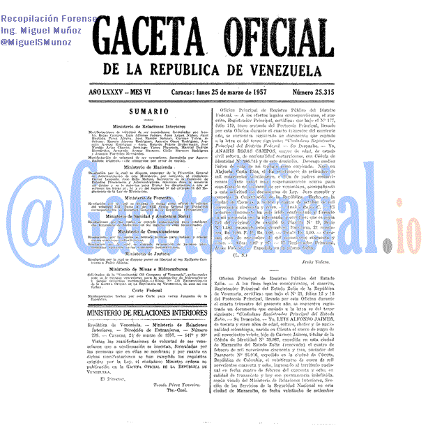 Gaceta Oficial 25315 del 25 Marzo 1957
