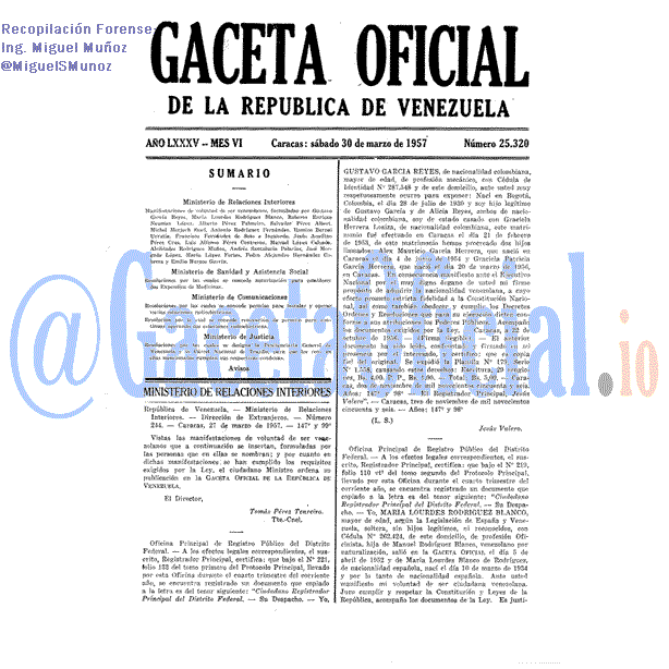 Gaceta Oficial 25320 del 30 Marzo 1957