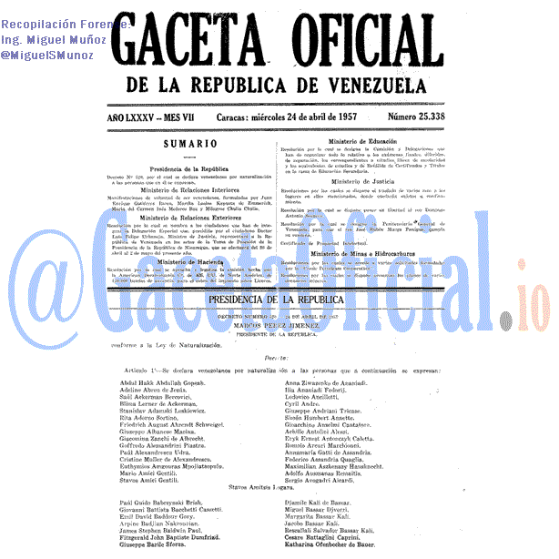 Gaceta Oficial 25338 del 24 Abril 1957
