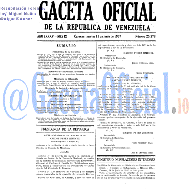 Gaceta Oficial 25378 del 11 Junio 1957