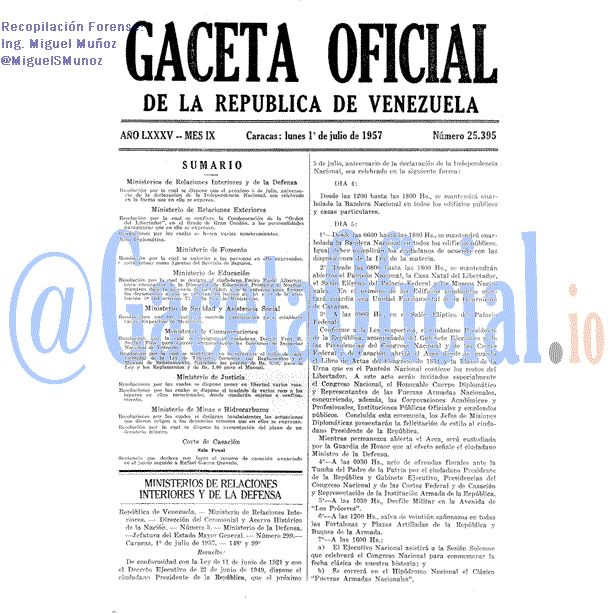 Gaceta Oficial 25395 del 1 Julio 1957