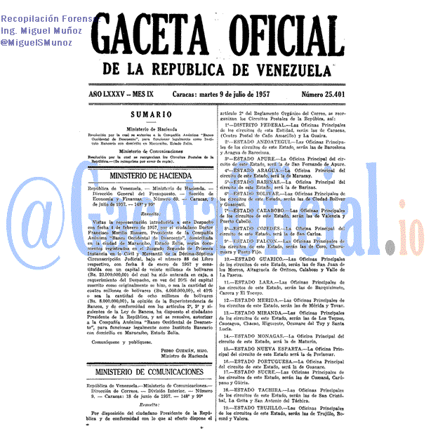 Gaceta Oficial 25401 del 9 Julio 1957