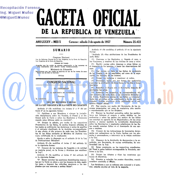 Gaceta Oficial 25422 del 3 Agosto 1957